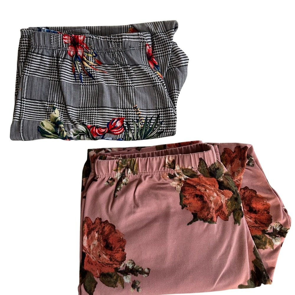 Floral Print Pants Women's Plaid‎ Casual Comfy Elastic Waist Stretch Leggings